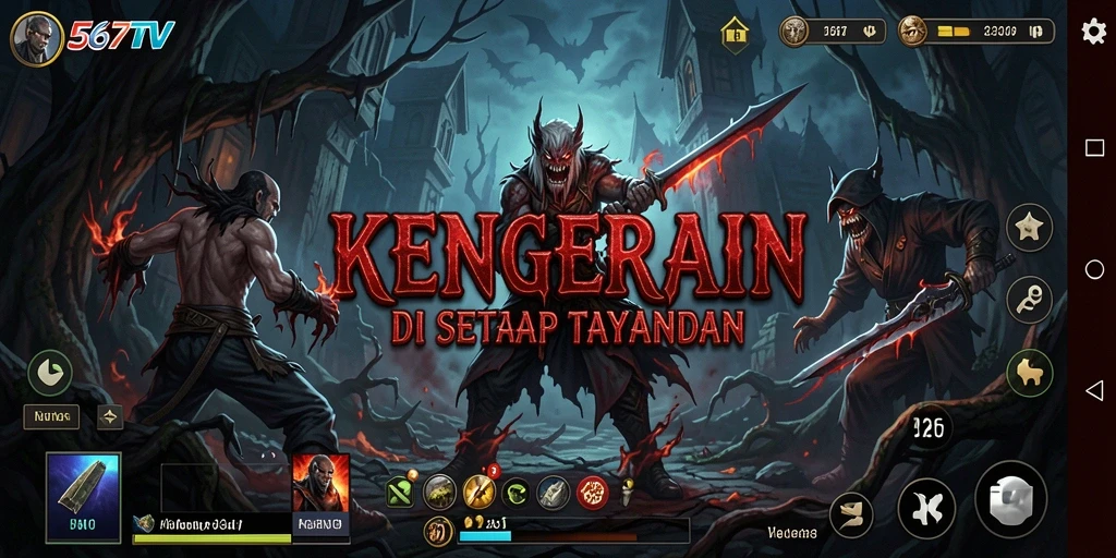 Screenshot gameplay menakutkan dari 567TV yang menunjukkan suasana kengerian.