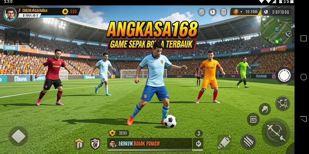 Screenshot gameplay ANGKASA168 menampilkan aksi seru di lapangan sepak bola.