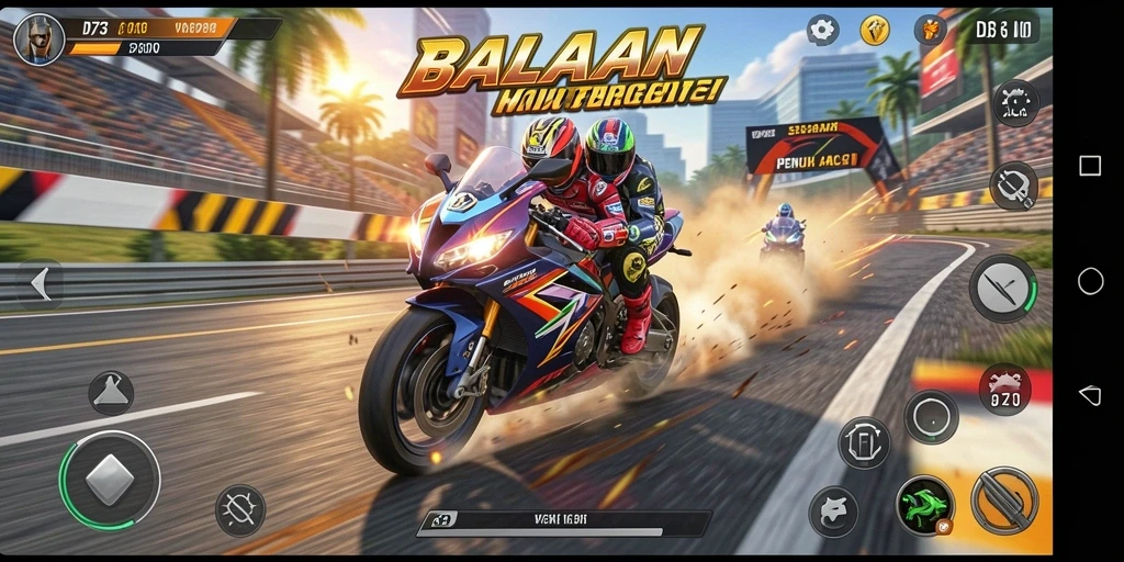Tampilan gameplay mendebarkan dari D73 saat balapan motor.