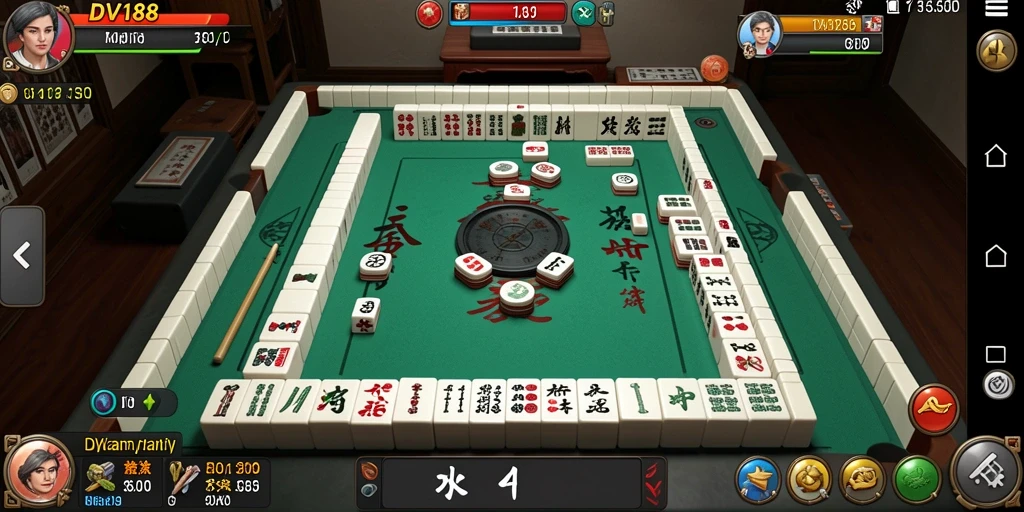 Tangkapan layar utama DV188 menampilkan gameplay Mahjong yang menantang.