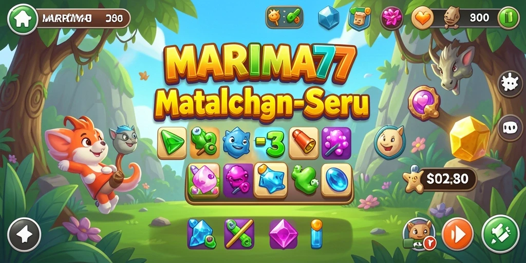 Gameplay seru MARIMA77 dengan kombinasi warna di layar.