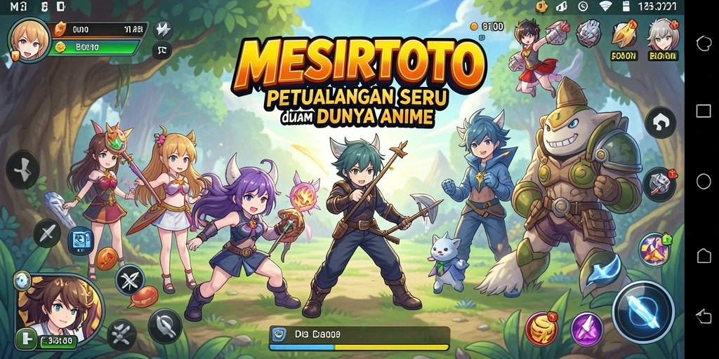 Tampilan gameplay seru dengan karakter anime yang penuh warna.