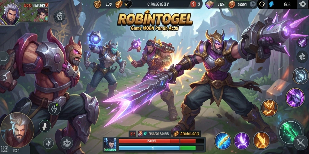 Screenshot gameplay ROBINTOGEL menampilkan aksi pertarungan tim.