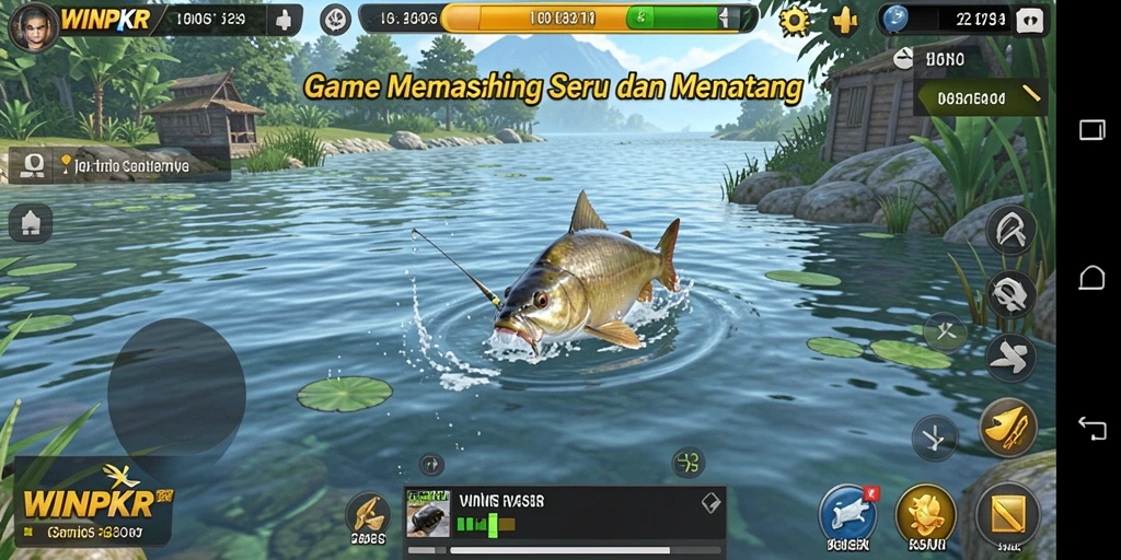 Tampilan gameplay seru dari WINPKR saat memancing di laut.