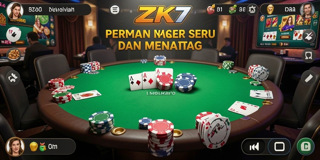 Screenshot gameplay ZK7 menampilkan aksi Poker yang mendebarkan.